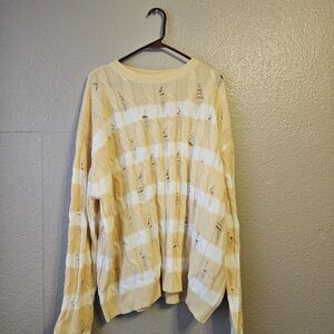 Shopaholic Distressed Knit Sweater Yellow White L Oversized Boho Beachy EE739